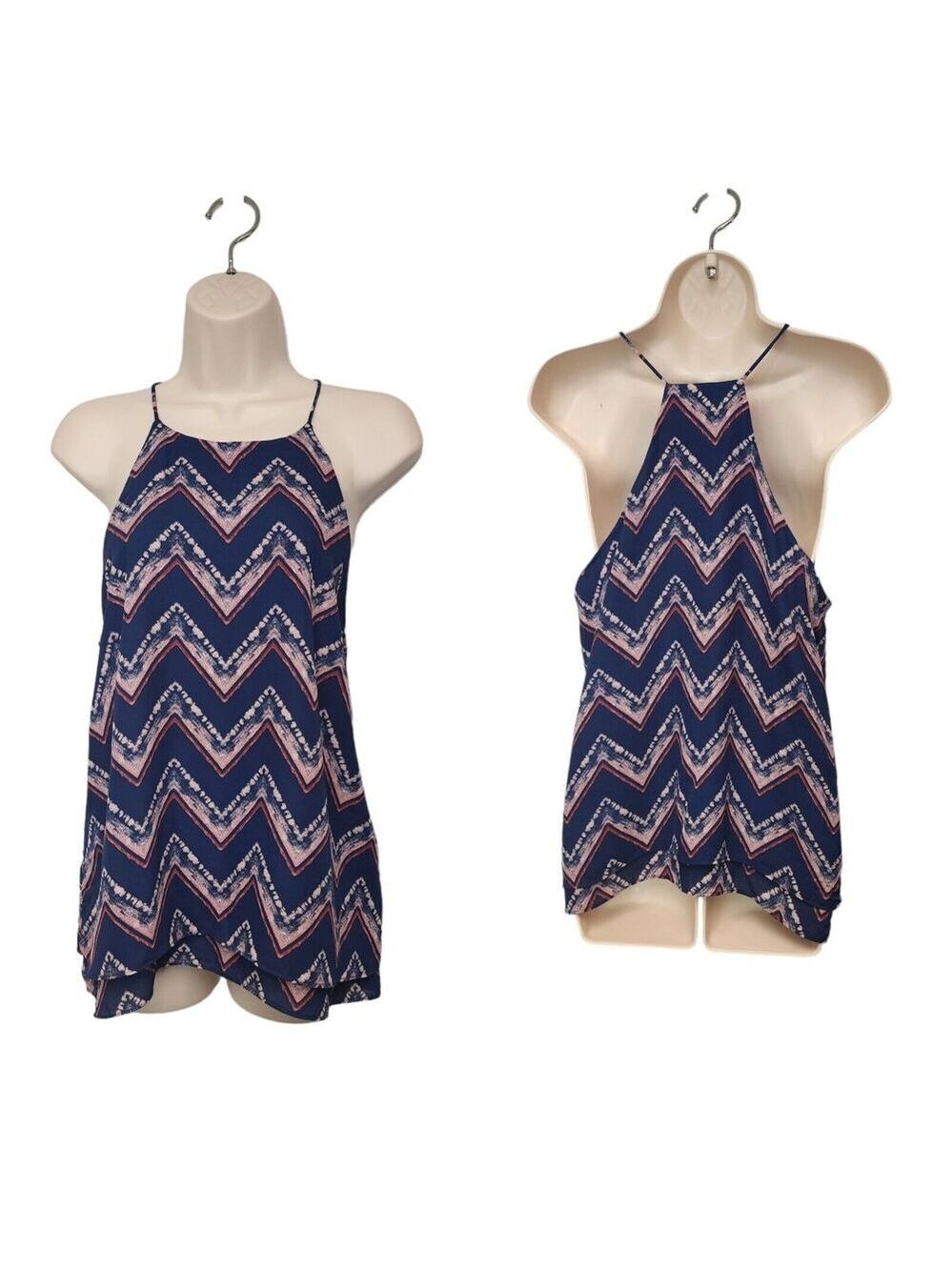 Paper Crane Womens Halter Neck Sleeveless Blouse Top Size Large Multicolor Navy